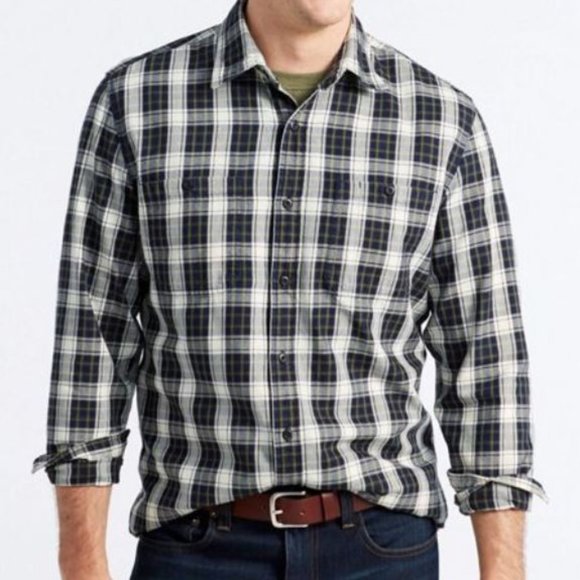 L.L.Bean Men's Indigo Denim Shirt, Slightly Fitted Plaid - Button up Size S - Picture 1 of 3